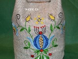Worek lniany haftowany, haft kaszubski (zcz-2)
