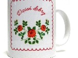 Cup with the folk motif - embroidery pattern Good morning