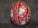Pisanka bordowa - jajo strusie, wzór kujawski, ręcznie malowana