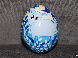White and blue Easter egg with Aries- chicken egg, Kuyavian pattern, hand-painted